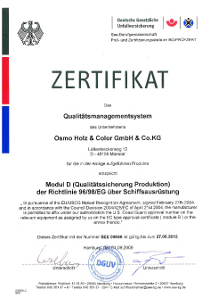 Certifikát kvality OSMO