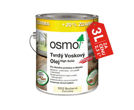 OSMO Tvrdý voskový olej Originál AKCIA 3 l za cenu 2,5 l