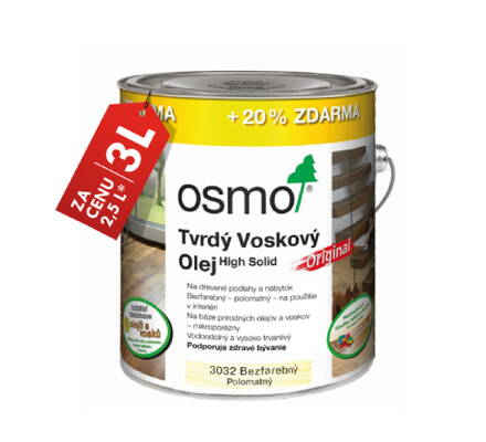 OSMO TVRDÝ VOSKOVÝ OLEJ ORIGINÁL - 3 l za cenu 2,5 l